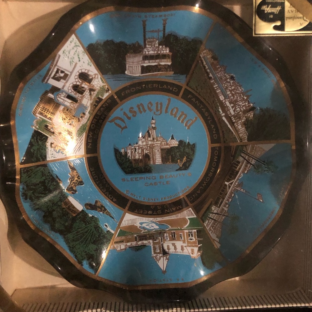Vintage Disneyland Souvenir Plate with Blue and Gold Accents
